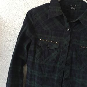 Dark Green Plaid Long Sleeve Flannel